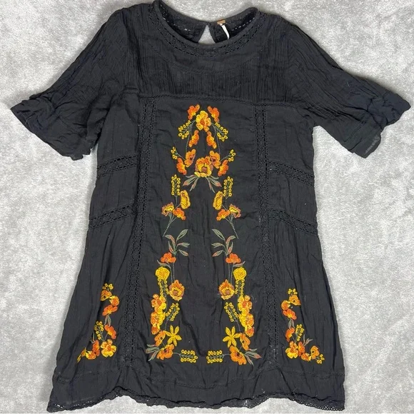 Free People Dress Womens Medium Black Perfectly Victorian Boho Whimsical Girly - Picture 4 of 10